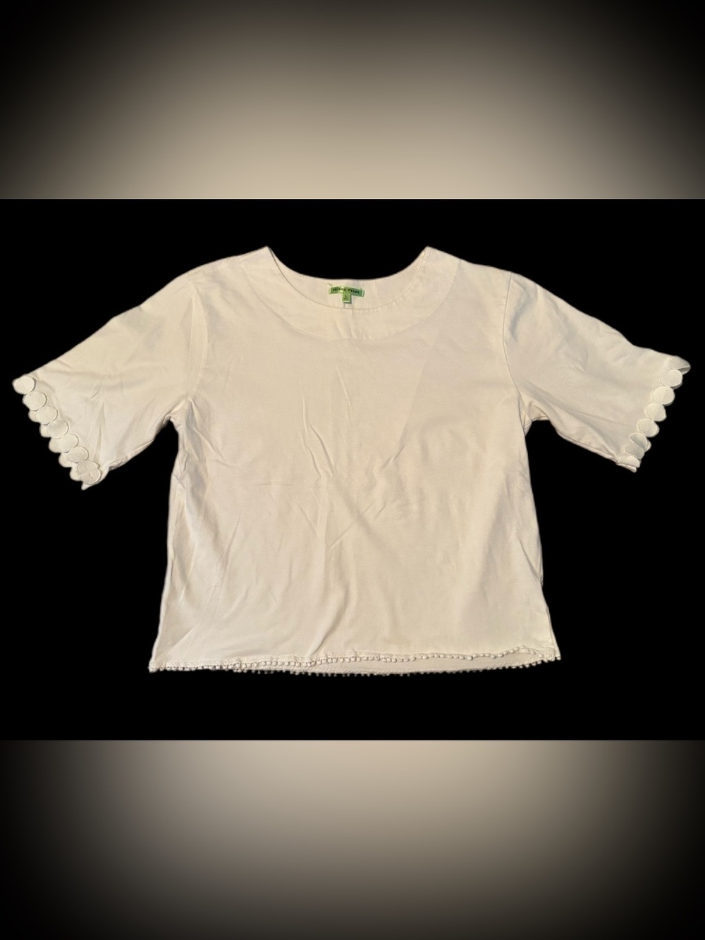 Trisha Tyler White Scalloped Sleeve Pom-Pom Blouse - Size Large